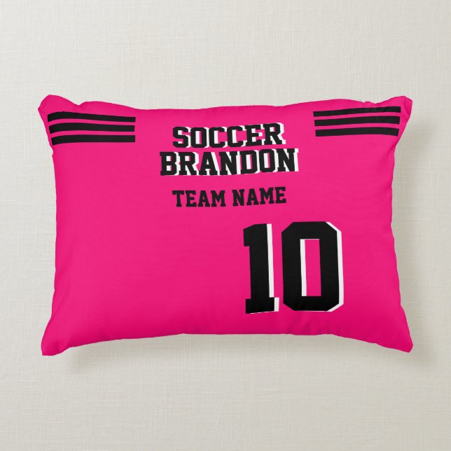 Pillow soccer football personalised fuchia,  (Front)