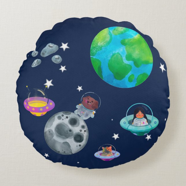 Pillow Space theme for children's room. (Front)