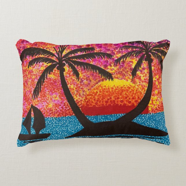 Pillow - Sunset Tropical Island  (Front)