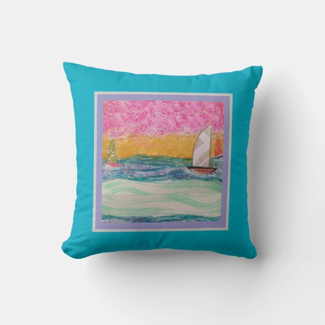 Pillow - Three Sailboats Pink Sky (Front)