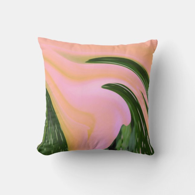 Pillow Throw, Peach Pink, green melted paint (Front)