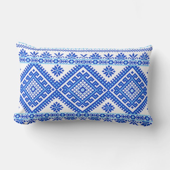 Pillow Ukrainian Cross Stitch Embroidery Blue (Front)