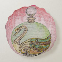 Pillow w/ orig. art, swan perfume bottle