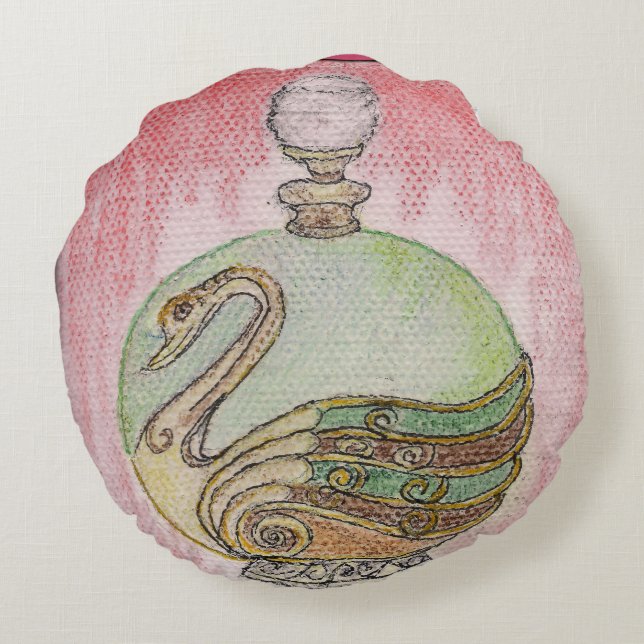 Pillow w/ orig. art, swan perfume bottle (Back)
