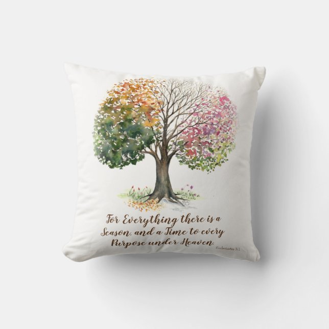 PILLOW WHITE 4 SEASON TREE BIBLE VERSE WATERCOLOR (Front)