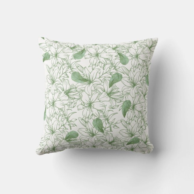 Pillow with aesthetic florals in green and white (Back)