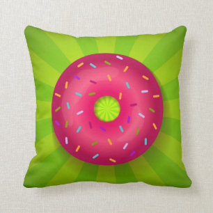 Pillow with chocolate and pink doughnuts. 2 side