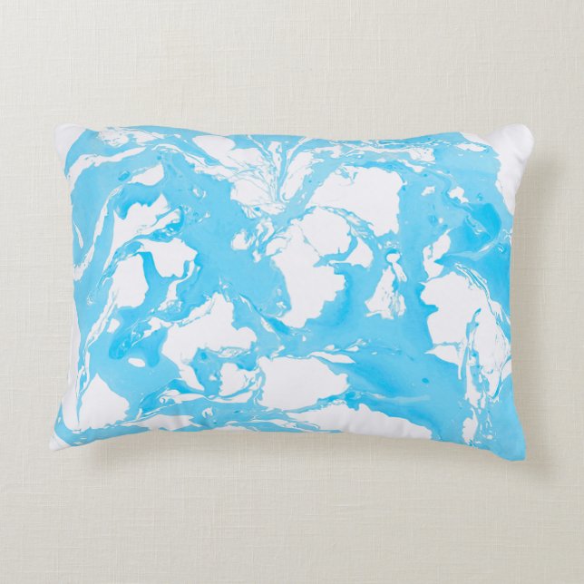 Pillow with cyan marble texture. (Back)