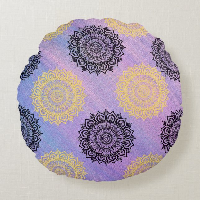 Pillow with Round yellow and black flowers  (Front)