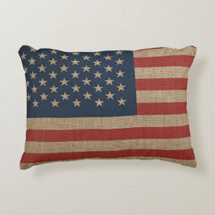 Pillow with USA flag on brown canvas