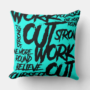 Pillow Workout Motivation Teal Bold Gym Throw