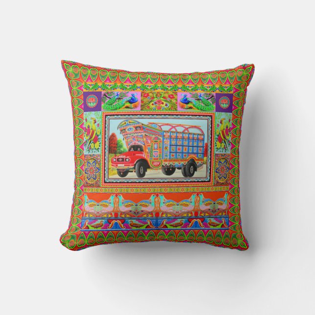 Pillowcase Inspired by Truck Art - 3 Throw Pillow (Front)