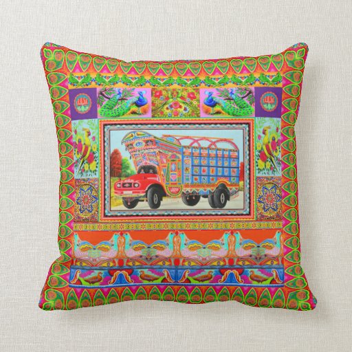 Image of Pillowcase Inspired by Truck Art - 3 Throw Pillow