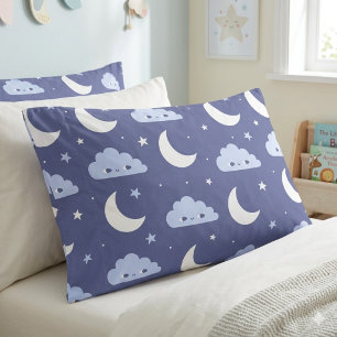 Pillowcase Navy Kawaii Moon Stars Clouds