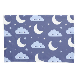 Pillowcase Navy Kawaii Moon Stars Clouds