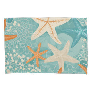 Pillowcase Teal Orange Starfish Beachy Coastal