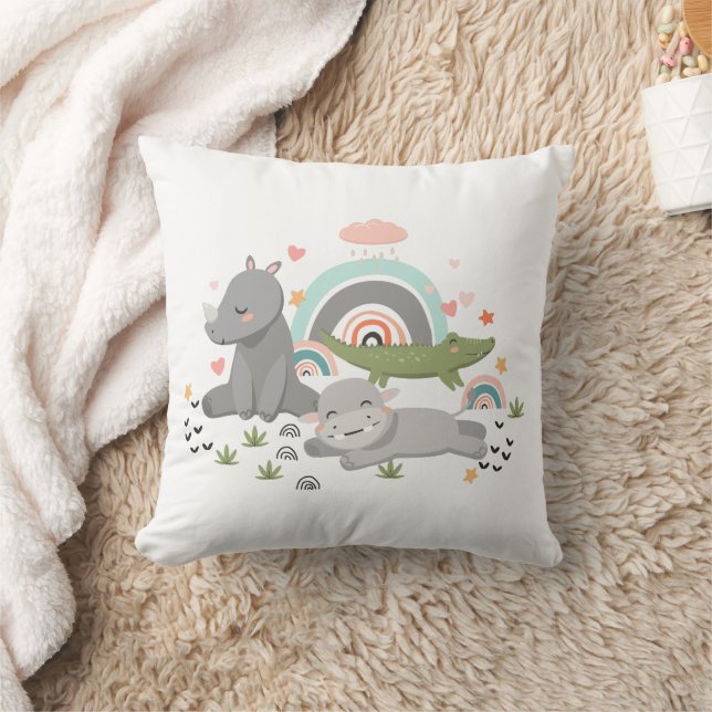 Pillows decorated with a funny illustration.  (Blanket)