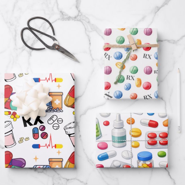 Pills Capsule Medicine Pharmacist Med Student Gift Wrapping Paper Sheet (Front)