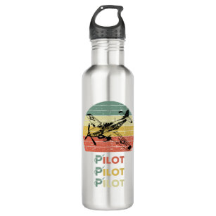 Pilot, Aeroplane, Aviation, Retro, Sunset, 710 Ml Water Bottle