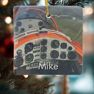Pilot Aeroplane cockpit photo Aviation Christmas Ceramic Ornament