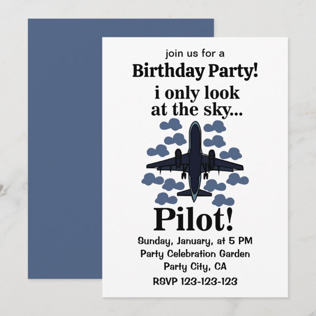 Pilot Aeroplane I Only Look At The Sky Pilot  Invitation (Front/Back)