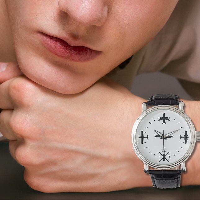 Pilot Aeroplane Simple Black Cool Aviation Watch (Creator Uploaded)