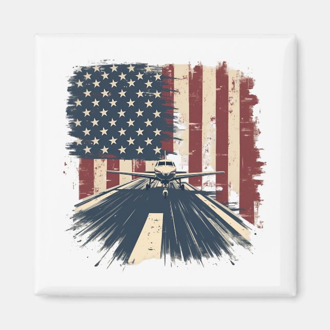 Pilot Airplane American Flag Plane Aviation Magnet (Front)