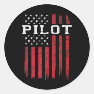 Pilot American Flag Usa Patriot Patriotic Classic Round Sticker