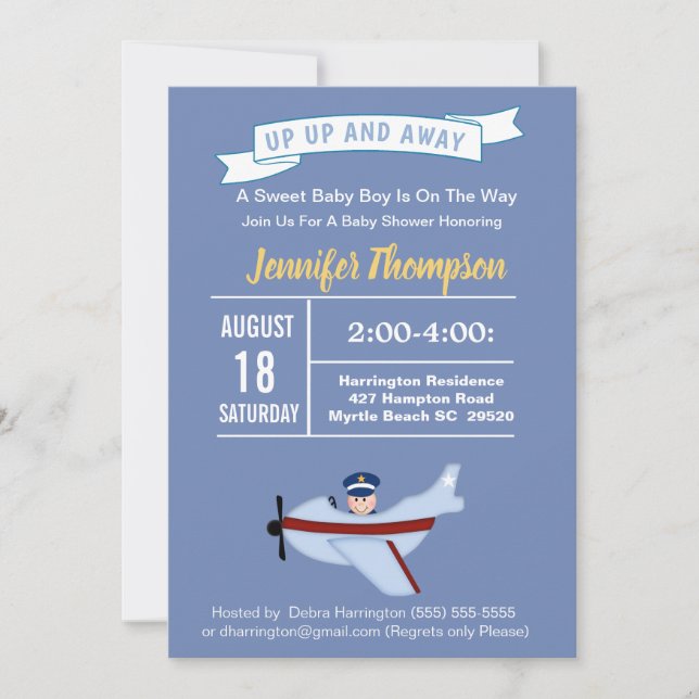 Pilot and Aeroplane Baby Shower Invitation (Front)