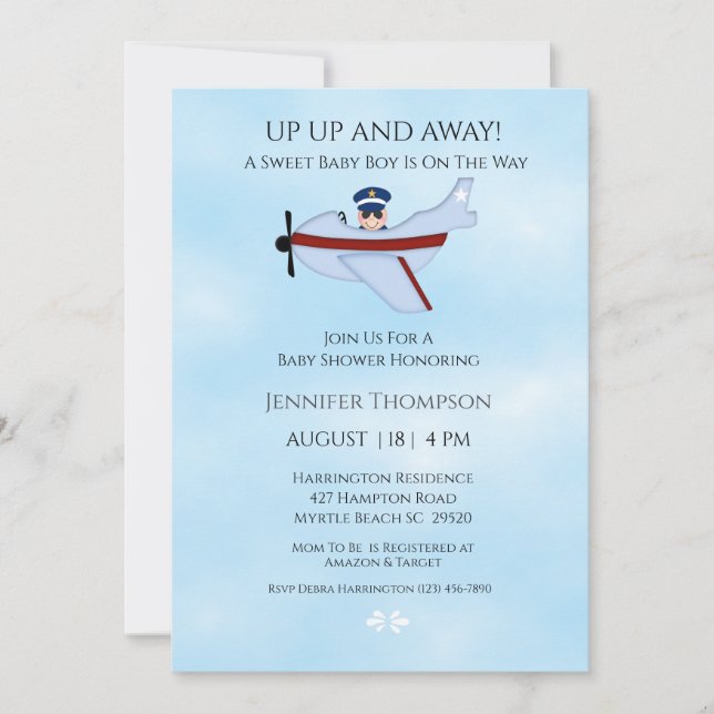 Pilot and Aeroplane Baby Shower Invitation (Front)
