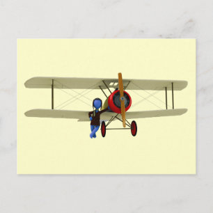 Pilot and Biplane Postcard