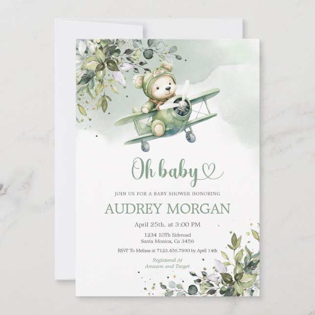 Pilot Aviation Aeroplane Baby Shower Invitation (Front)