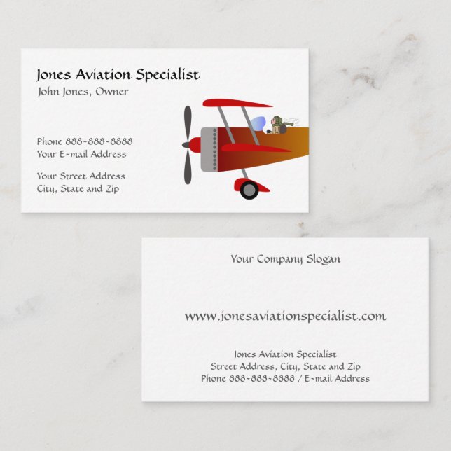 Pilot Aviation Single Engine Plane Business Card (Front/Back)