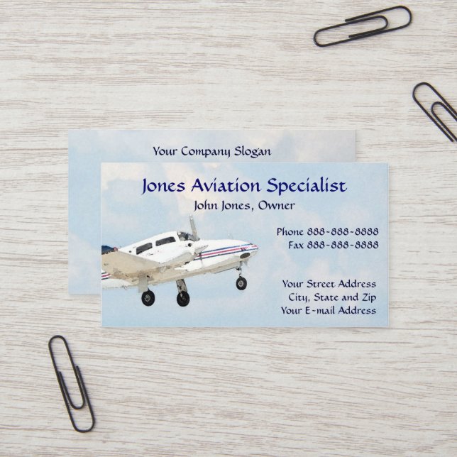 Pilot Aviation Twin Engine Plane Business Card (Front/Back In Situ)
