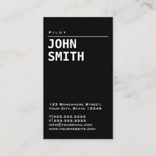 Pilot Aviator Professional Black Minimalist Business Card