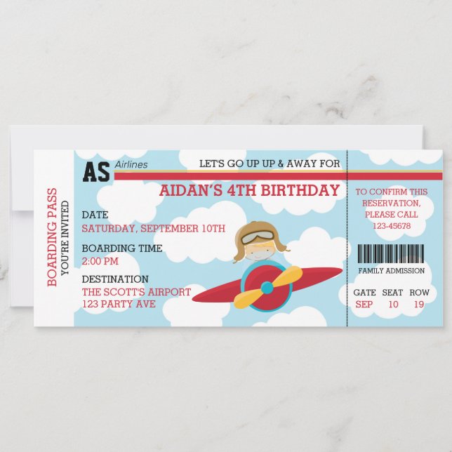 Pilot Birthday Invitations (Blonde Ticket Style) (Front)