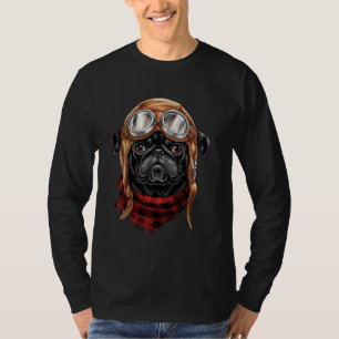 Pilot Black Pug Dog Aviator Aircraft Mum Dad Kids T-Shirt