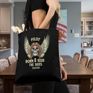 Pilot Born To Ride The Skies Skeleton Wings Gothic Tote Bag