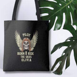 Pilot Born To Ride The Skies Skeleton Wings Gothic Tote Bag