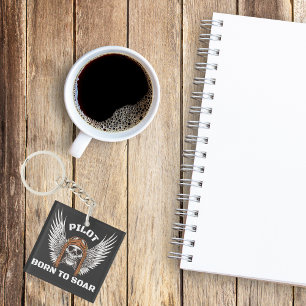 Pilot Born To Soar Design,Aviation,Aeroplane,Skull Key Ring