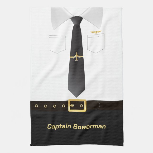 Pilot Captain Aviator Uniform Personalised Tea Towel (Vertical)