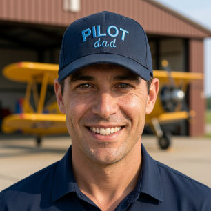 Pilot Dad Blue Aviation Custom Name Retirement Embroidered Hat