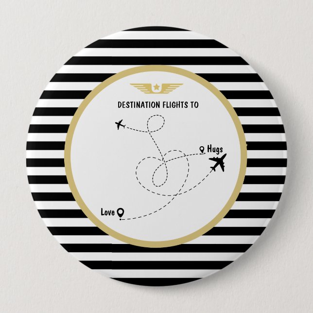 Pilot destination aviation aeroplane & wings  10 cm round badge (Front)