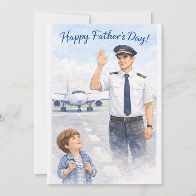 Pilot Father's Day at the airport Holiday Card (Front)