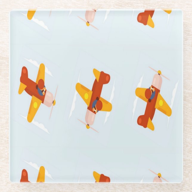 Pilot flying plane in the sky glass coaster (Front)