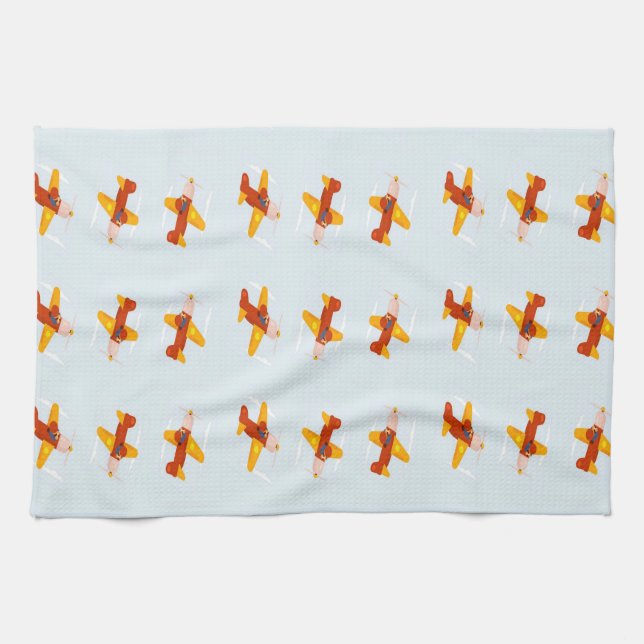 Pilot flying plane in the sky tea towel (Horizontal)