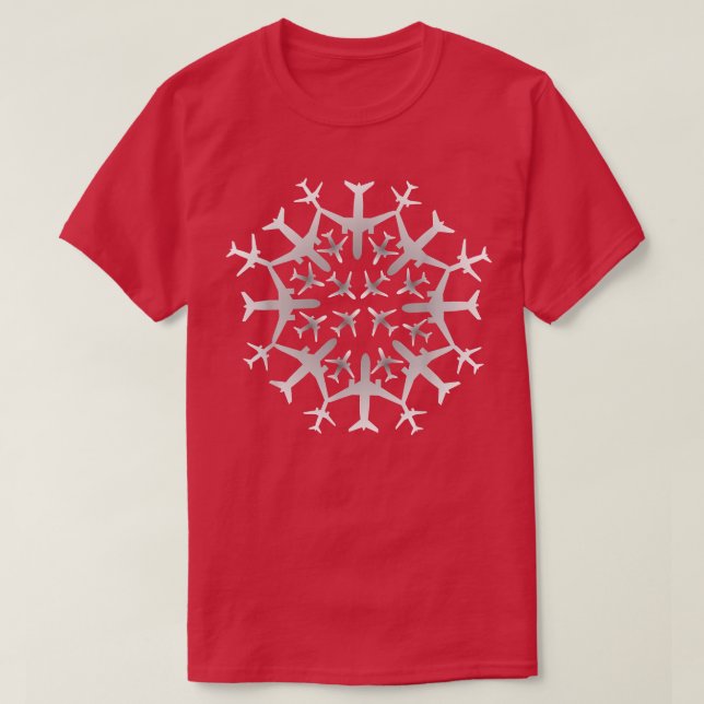 Pilot Gift Snowflake Airplanes Christmas Snow Avia T-Shirt (Design Front)