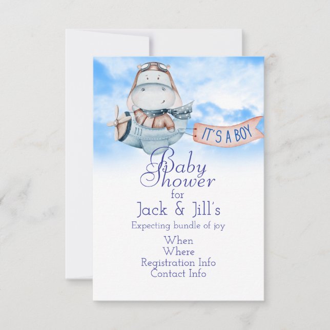 Pilot Hippo Announces Baby Boy Invitation (Front)