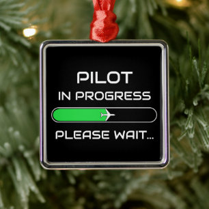 PIlot in Progress Funny Aviation Flight School Metal Tree Decoration