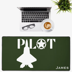 Pilot Jet Fighter Aeroplane Military Green Custom Desk Mat